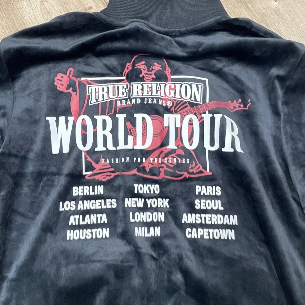 NEW True Religion‎ Mens Velour World Tour Track Jacket Jet Black Size L NWT